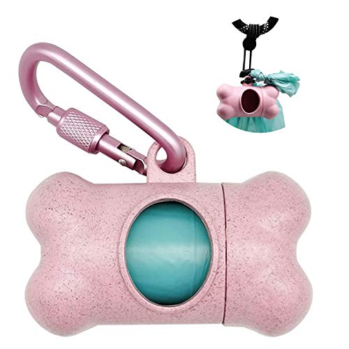 Bolsas de caca de perro Dispensador de bolsas de basura con clip para la correa incluye 1 rollo 15 bolsas de caca a prueba de fugas para mascotas, basura o pañales usados con la correa en movimiento