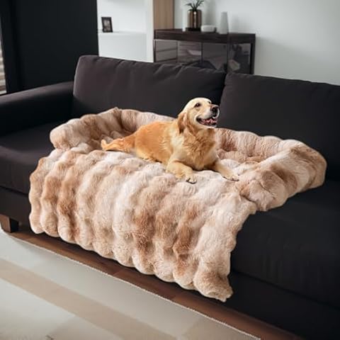 LiveGo Fuzzy Calming Dog Sofa Bed Mat, Washable Plush Couch Cover for Dog, Furniture Protector Pet Sofa Mat for Dogs and Cats, Fluffy Dog Couch Bed with Anti-Slip Bottom (Tie-dye Brown, 29.5"*29.5") Cover
