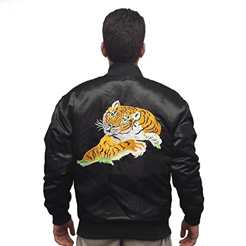 Rocky Balboa Tiger Black Jacket - Everyday Wear & Costume Embroidered Satin Bomber Coat Boxing Movie 70s Gift