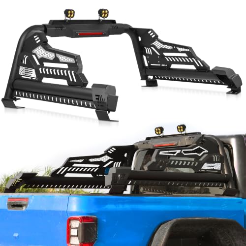 Image of MONOKING Roll Bar for Truck Retractable Tonneau Cover Adjustable for F150 F250 Silverado Sierra Ram 1500 Tundra Titan 2007-2026, Sport Bar with Brake Light for Off Road (Black, for Mid-Size Truck)