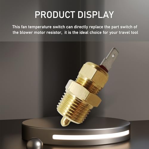 Fluher 1 PC Car Cooling Fan Thermostat Switch Kit, 200 to 185 Degree Engine Cooling Fan Temperature Sensor, 3/8\" Pipe Thread Fits 10\" 12\" 14\" 16\" Fans, Universal Auto Repair Accessories (Gold)