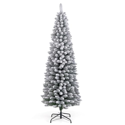 COSTWAY Árvore de Natal Nevada 180 cm, Árvore de Natal Slim/Estreita, 460 Pontas de PVC, Suporte de Metal para Casa/Escritório (180 cm, Verde)