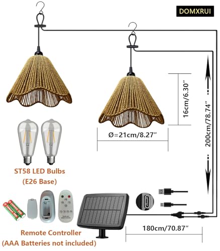 Lustre solaire d'extérieur haut de gamme suspension bohème double avec télécommande