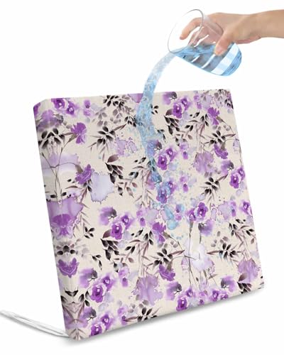 2 Pack Indoor/Outdoor Seat Cushion Cover, Spring Purple Floral Cushion Seat Cover Waterproof Chair Cushion Slipcovers Pad with Ties for Patio Garden Watercolor Flower Rustic Blossom Rose 20Lx18W