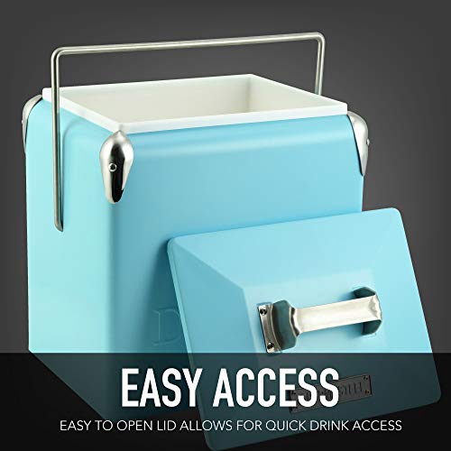 Permasteel 14-Quart Small Cooler Ice Chest | Retro Vintage Classic Style Hard Metal Cooler, Ps-A205-14Qt-Tq, Beverage Cooler For Camping Beach Picnic, Turquoise #TOP4