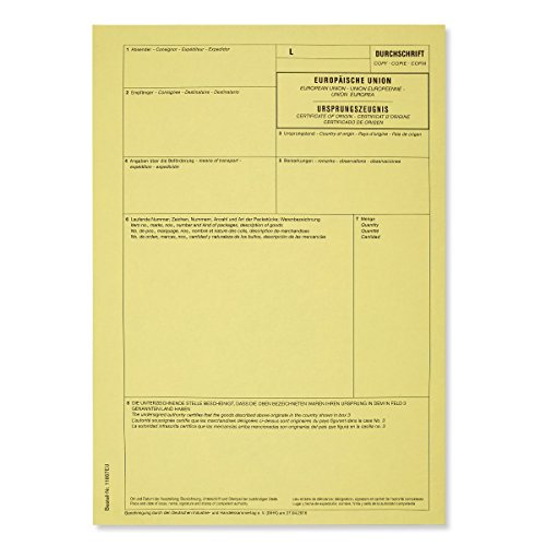 Ursprungszeugnisse Ursprungszeugnis gelbe Kopie für Laserdrucker 821611 - Menge wählbar (100) Cover