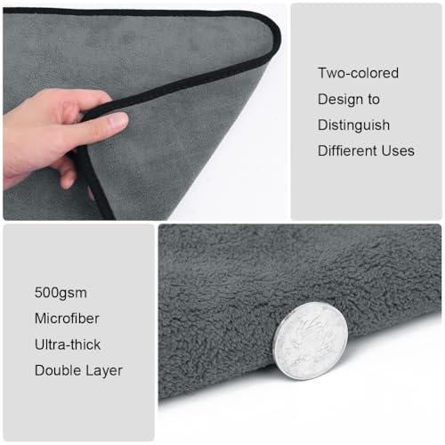 Adwio 6X Mikrofasertücher, 30x40cm Fusselfreie Handtuch, Mikrofasertücher Auto, Auto Trockentuch, 500GSM Microfasertuch Reinigungstuch für Haushalt Küche Fenster Motorrad, Grau