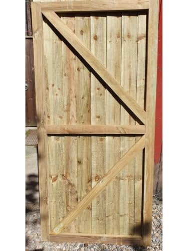 180 x 90cm Pressure Treated Wooden Garden Gate | Feather Edge Timber Side Gate | 6cm Thick Heavy Duty Outdoor Garden Door