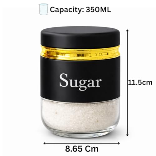 Image of 7Seas 3Pcs Kitchen Canister Set, Tea Coffee Sugar Storage Jars With Air-tight Steel Lid | Kitchen Spice Storage Jars With Name Print For Easy & Quick Find | Kitchen Tea & Sugar Dabba - 350ML (Black)