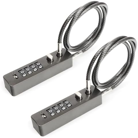 UVTQSSP 2PCS 23.6" Cable Combination Lock 4-Digit Rectangle Combination Lock with Resettable Code for Bikes E-Bike Kids Scooter Steel Small Fences Durable Sturdy Zinc Alloy Grey Cover