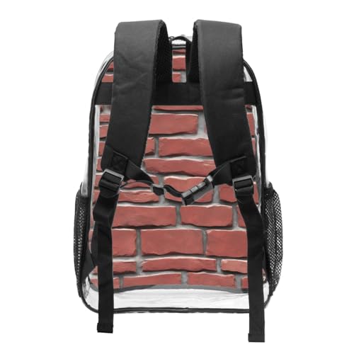 Brick Red Stone Print Work Travel Stadium Events Transparent Backpack PVC Clear Bag Large Side Pockets2