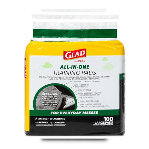 Image of Glad for Pets Activated Carbon Disposable Dog Training Pads, 100 Count, Large (Pack of 2)