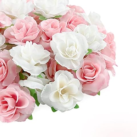 Kesote 50Pcs Pink & White Artificial Rose Heads Cover