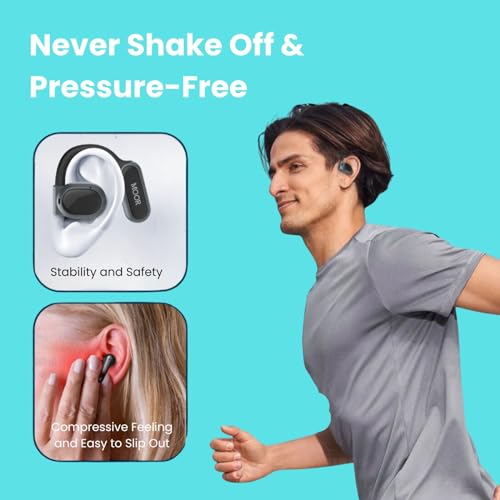 Image of MOOR Black OpenWave Open Ear Headphones Bluetooth 5.3 Wireless Earbuds, 40H Playtime ENC Noise Cancelling Earbuds with 16.2mm Dynamic Drivers for Premium Stereo Sound IPX4 Waterproof Earbuds
