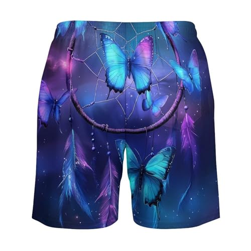 Dream Catcher Butterfly Purple Beach Shorts for Men Swim Trunks Quick Dry Swim Shorts with Compression Liner Pocket4