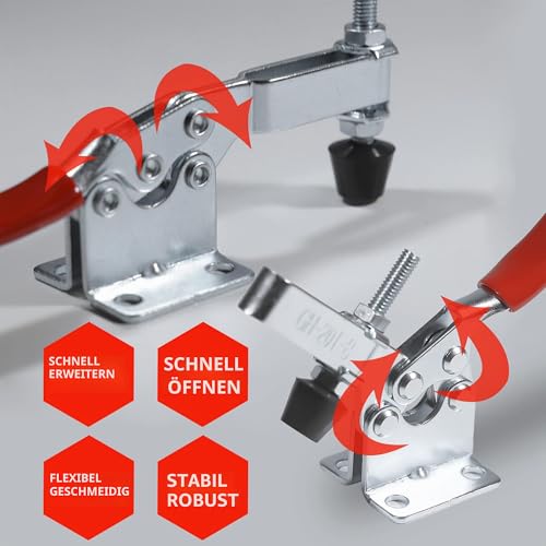 AZKEEGREY 10 Stück Kniehebelspanner Schnellspanner GH-201B 90Kg/198Lbs, Metall Horizontal Toggle Clamp, Handwerkszeug Knebelklemme, Handwerkzeuge für Maschinenbetrieb
