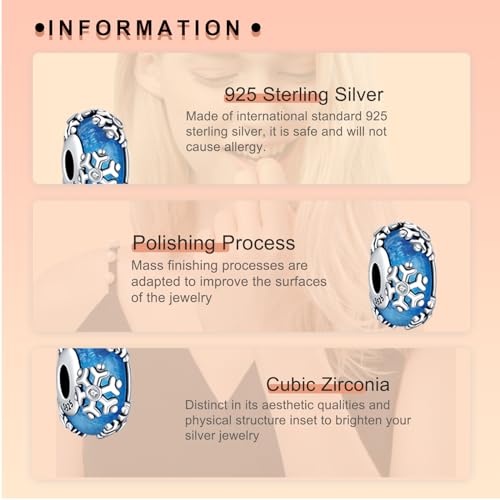 Image of Blue Snowflake Glaze Charms for Women Charm Bracelets, 925 Sterling Silver Mother's Day Halloween Birthday Christmas Jewelry Gift for Women