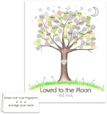 Love You to the Moon and Back Baby Shower Fingerprint Tree, Unframed, Personalized Unframed Thumbprint Poster, Twinkle Twinkle Little Star