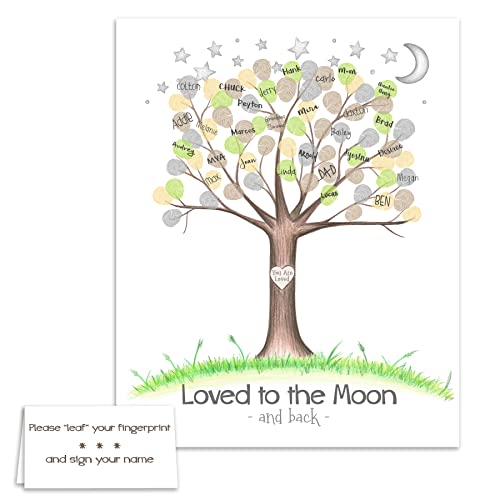 Love You To The Moon And Back Baby Shower Fingerprint Tree, Unframed, Personalized Unframed Thumbprint Poster, Twinkle Twinkle Little Star #TOP2