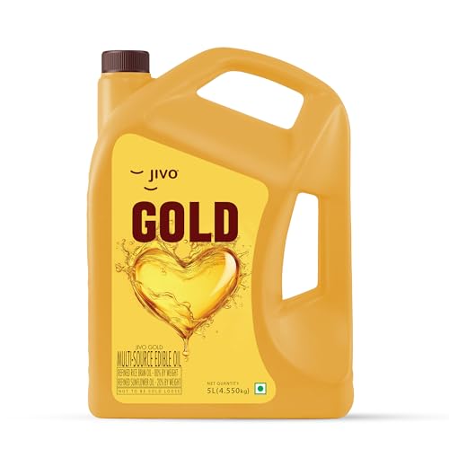Image of Jivo Gold Refined Oil Perfect Blend of Rice Bran & Sunflower Oil | Cooking Oil | Rich in Antioxidants & Vitamins | Pro Lifestyle | 5L Family Pack
