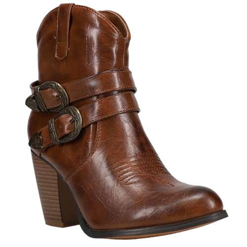 ROPER Womens Maybelle Round Toe Casual Boots Ankle Low Heel 1-2" - Brown2
