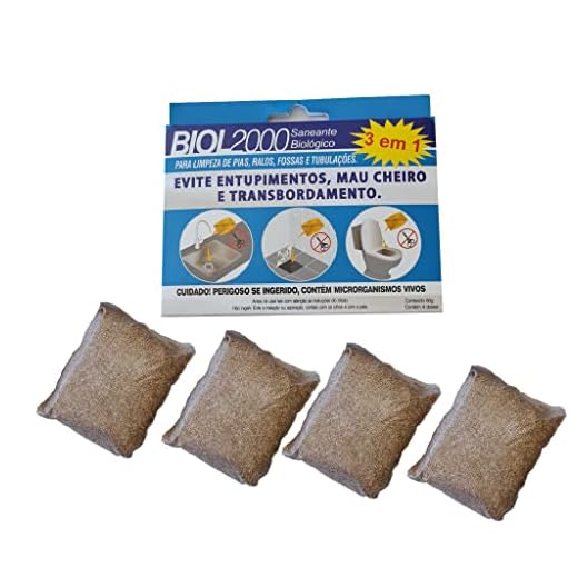 Biol2000 Elimina Mau Cheiro e Odores de Ralos, Pias e Tubulação Cartela 60g com 4 Sachê hidrossolúvel 15g cada