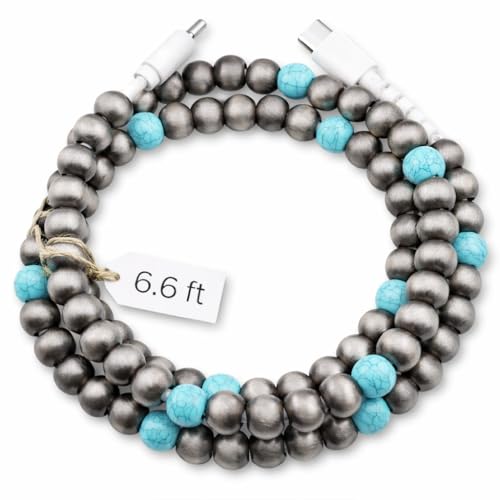 Image of Stylish Beaded Phone Charger Cable Colors USB Charging Cord for Smartphones (USB C to USB C, Charcoal, 6.6ft)