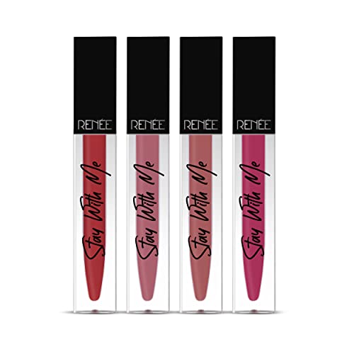 Image of RENEE Stay With Me Matte Liquid Lipstick, Long Lasting, Non Transfer, Water & Smudge Proof, Light Weight Liquid Lipstick, Party Combo of 4, 5ml