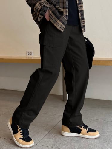 Image of GRECIILOOKS Men Loose Low-Rise Baggy Cargo Pants - Cotton Trousers with Adjustable Drawstring Waist - Casual Streetwear Utility Cargos