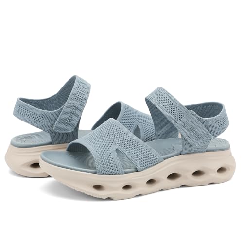 Image of UBFEN Womens Comfortable Walking Sandals with Cushioned Sole | Non-Slip Rocker Bottom, Arch Support, Adjustable Straps, Lightweight Water Sport Platform Summer
