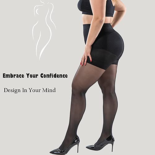 Plus Size Control Top Tights, 2 Pack 40D Queen Size Support Nylon Hosiery Pantyhose, for Women3