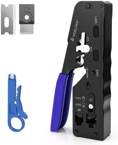 VCELINK Pass Through RJ45 Crimper, Network Crimping Tool for Cat7 Cat6 Cat5 End Pass-Thru Connector & RJ11 Telephone Plug