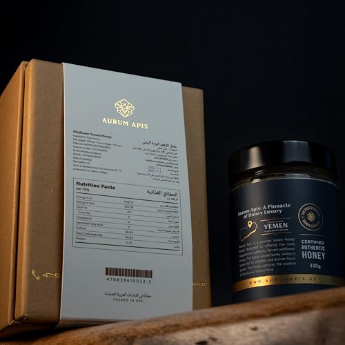 Image of Aurum Apis Raw Yemeni Wildflower Honey, 100% Raw Unfiltered Pure Honey, Hand Harvested Organic Honey, Non-GMO, Rich in Nutrients & Energy Source, Respiratory Relief, Certified Thick Honey - 330g Honey Jar