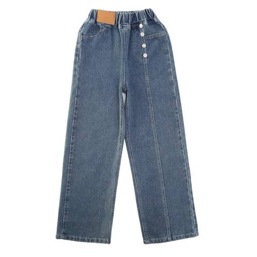 Wide Leg Baggy Pants for Girls Elastic High Waist Straight Leg Trousers Kids Fall Washed Casual Jeans with Pokets