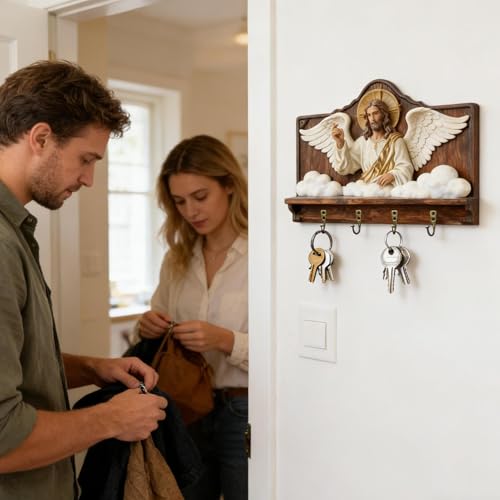 Soporte de pared para llaves con silueta plana de Jesús 2D y ganchos estables 3