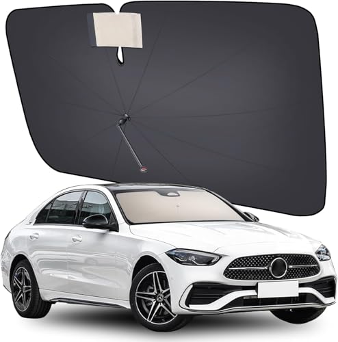 Image of [2026 Upgrade] Coverado Windshield Sun Shade, UPF80+ Sunshade for Car Windshield Blocks Heat & UV Rays, Thickened Vinyl Coating Keep Cool Protect Interior, M 57 inchx32 inch for Sedans /SUVs