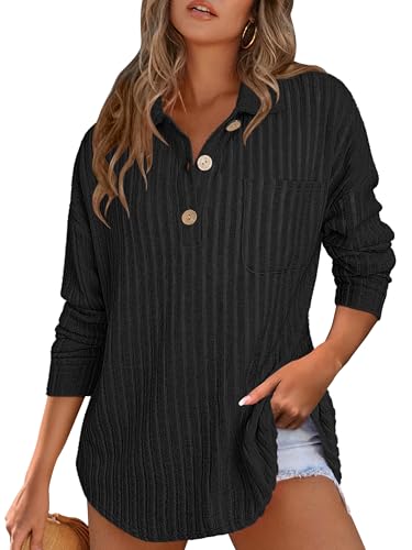 ANRABESS Women Long Sleeve Henley Shirts Ribbed Knit Lightweight ...