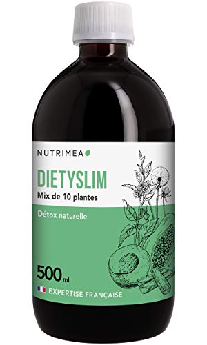 DIETYSLIM - Draineur, Détox, Diurétique et Amincissant - Élimine les toxines et effet coupe-faim - Complexe de plantes puissant 100% naturel - Vegan - 500 ml goût pêche - Fabriqué en France