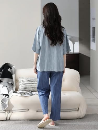 Image of Celary Women's Korean Night Suit Set | Round Neck Full Sleeve Top & Printed Ankle Length Pyjama | Skin-Friendly Fabric Soft Breathable Stretchable Loungewear | M to 2XL