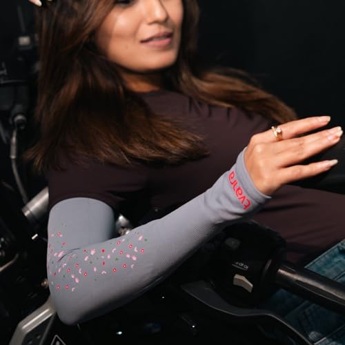 Image of TVARRA Anti-Tan Fingerless Arm Sleeves for Women|UV Protection Hand Cover Sleeves for Bike Riding, Running & Outdoor Use,Dust & Summer Protection Arm Sleeves for Girls (Petals Design)
