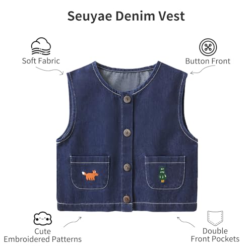 Baby Boy Girl Button Down Embroidered Pocket Denim Vest Spring3