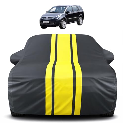 Image of Auto Hub Car Cover Compatible with Tata Aria with Mirror Pocket, Soft Cotton Lining, Aria Car Cover Waterproof - Yellow-Black