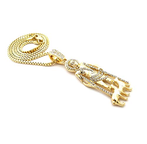 Fashion 21 Stone Filled Saint Lazarus Religious Pendant 24" Various Chain Necklace in Gold Tone (2 Sizes)4