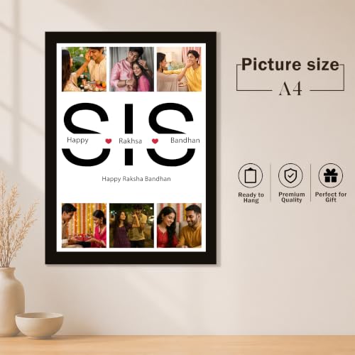 Image of Art Street Personalised & Customized Gift For Rakshabandhan, rakhi Photo Frame Collage with Photo upload, DAD Photo Print with Framed For Birthday, (Color: Black, A4)