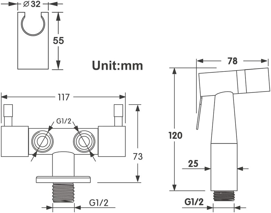 Toilet Handheld Bidet Sprayer with 1 5m Stainless Steel Hose Stainless Steel Hygiene Toilet Hand Shower Kit — view 2