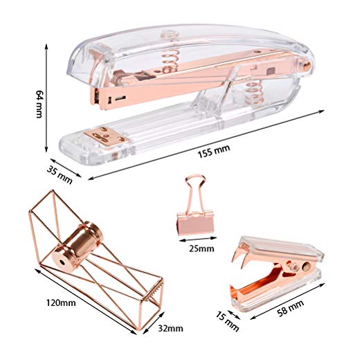 YOTINO Rose Gold Acrylic Stapler Bundle, Stapler and Staple Remover, Tape Dispenser, with 1000 Pcs Rose Gold Staples, 25 Pcs Binder Clips for Home School Office Supplies Stationery Desk Accessory & De
