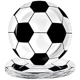 Poqirzan 50PCS Soccer Party Plates Soccer Birthday Party Supplies Soccer Paper Plates Disposable Dinner Plate Paper Food Trays Tableware Soccer Theme Party Supplies for Chips Salad Bread Plates 9 Inch