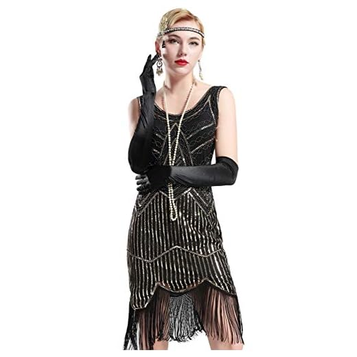 BABEYOND 1920-tal art deco fransad klaff klänning utsmyckad paljetterad pärlstav party klänning kostymer 20-tal vintage Great Gatsby klänning