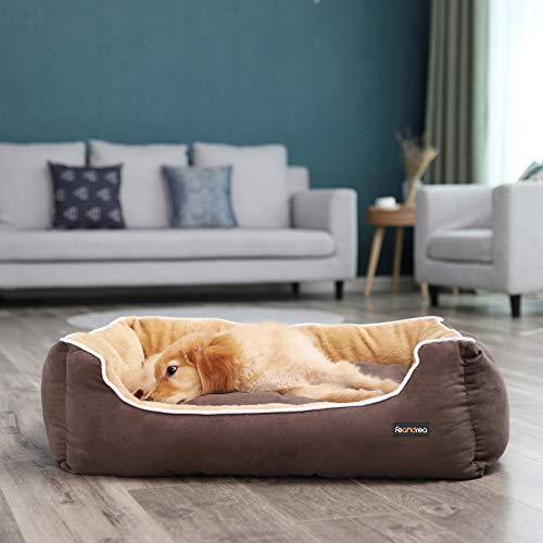 Feandrea Luxus Hundebett, weiches Hundekorb, L, mit abnehmbarem Kissen, 90 x 25 x 75 cm, braun und beige PGW06YC