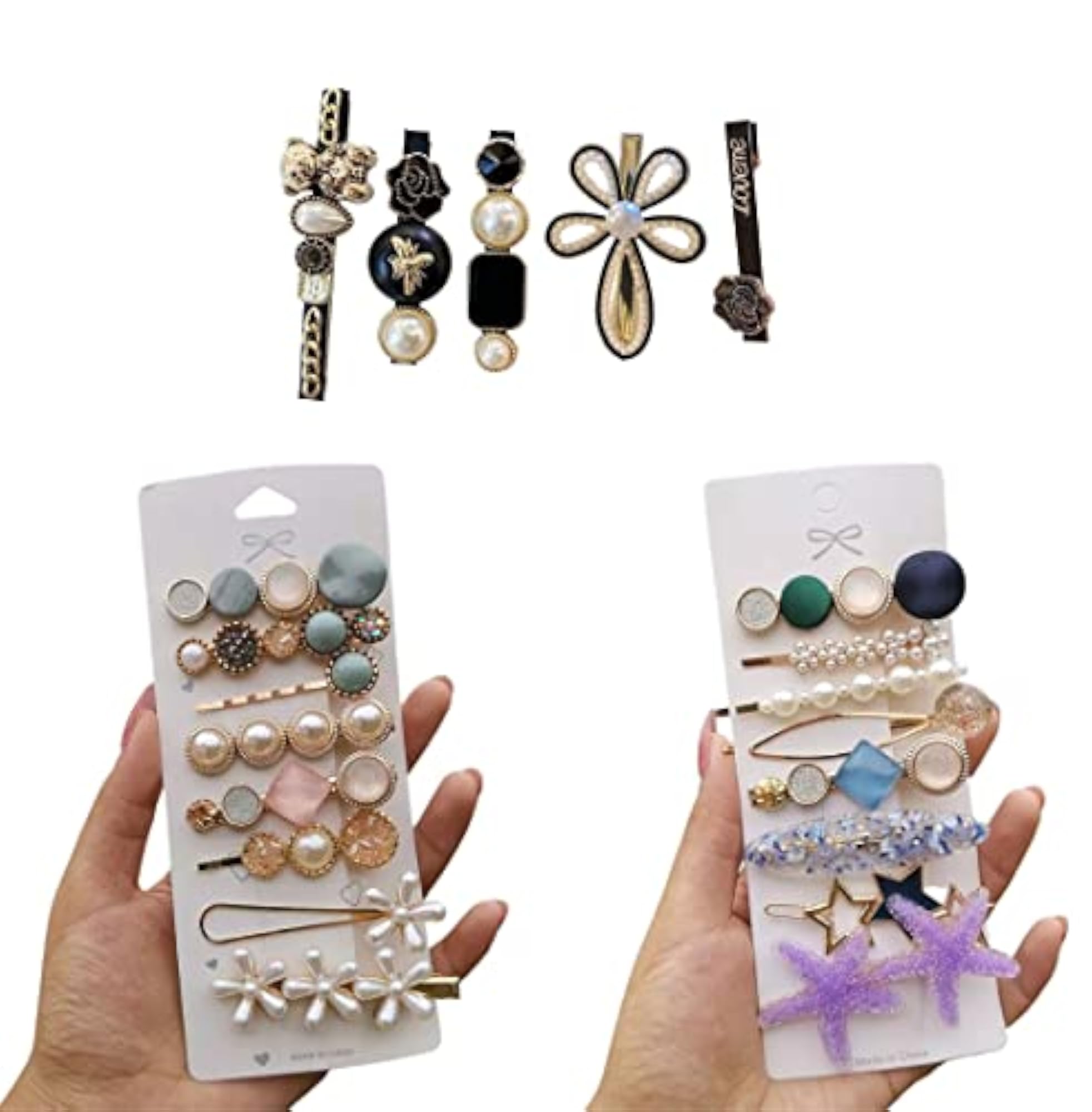 21pcs Assorted Flower & Star Korean Hair Clips, Fun Accessories